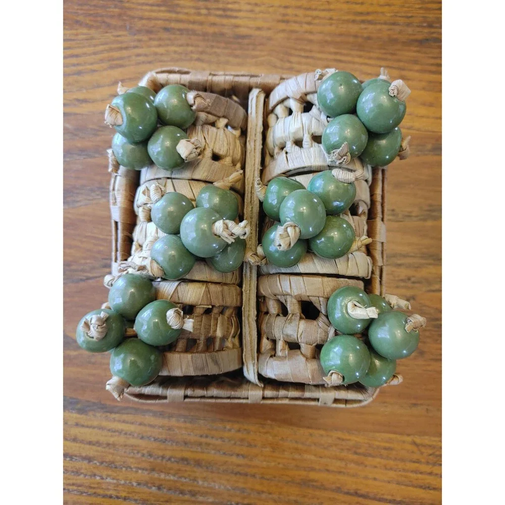 Set of six Vintage Napkin rings In banana Leaf basket